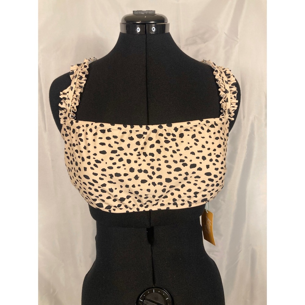 XL Kona Sol Animal Print Bikini Top Tan Black Ruffle Tie Back Wireless